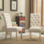 Roundhill Furniture Habit Solid Wood Tufted Parsons Dining Chair (Set of 2), Tan