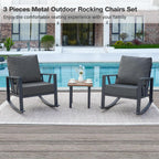 Outdoor Patio Rocking Chairs Set of 2 with 6 Inch Thick Cushions, Grey | 2 Rockers & 1 Metal Coffee Table, Water Resistant and Removable Covers, Rust-Resistant, Ideal for Porch, Balcony,Backyard