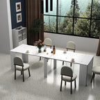 KEIKI 20-118.5"L Extendable Foldable Dining Room Table for 1-10 People, Wood Multifunctional Rectangle Expandable Console Kitchen Living Meeting Room Furniture, 6 Tabletop Length Options, Marble White
