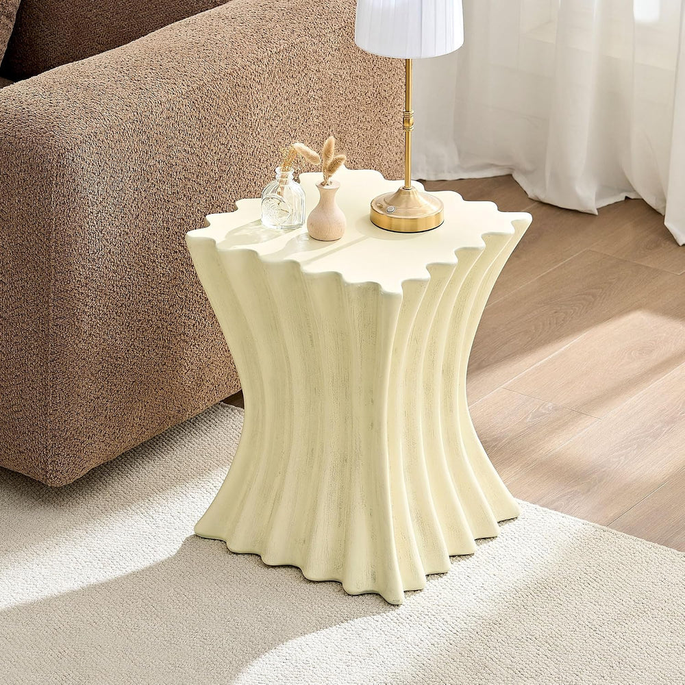15.16" Square Sofa Side Table with Creative Wavy/Scallop Edge Design, Mo...