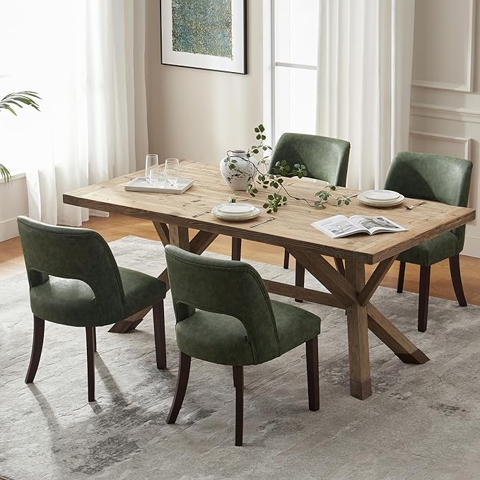 VKNOW Modern Dining Chairs Set of 4, Faux Leather Upholstered Dining Room Chair Kitchen Chairs, Farmhouse Dinner Chair for Kitchen Dining Room, Green