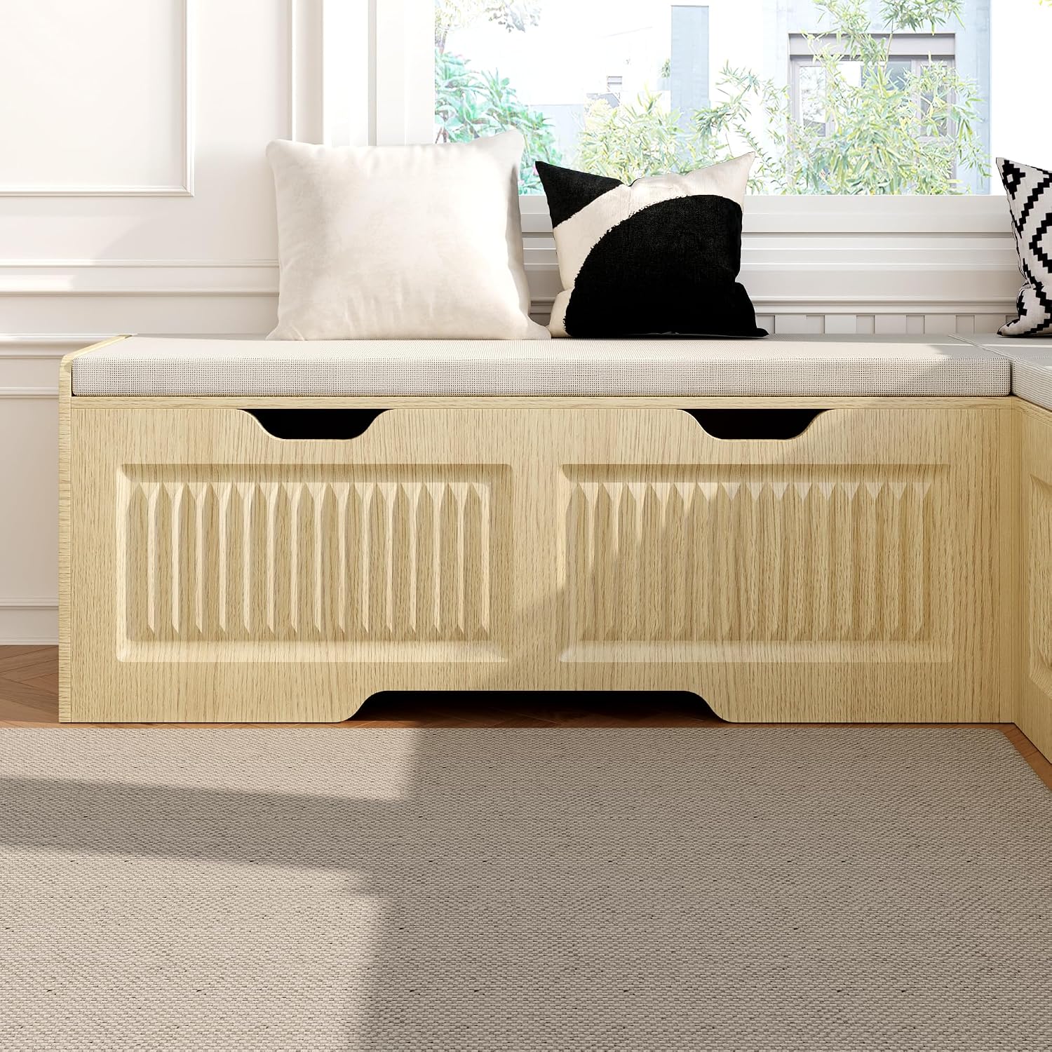 L Shape Storage Bench,63 in L-Shaped Kitchen Breakfast Corner Bench with Cushioned Seat and Hidden Storage Function,Wooden Backless Bench for Entryway,Suitable for Dining Room,Kitchen
