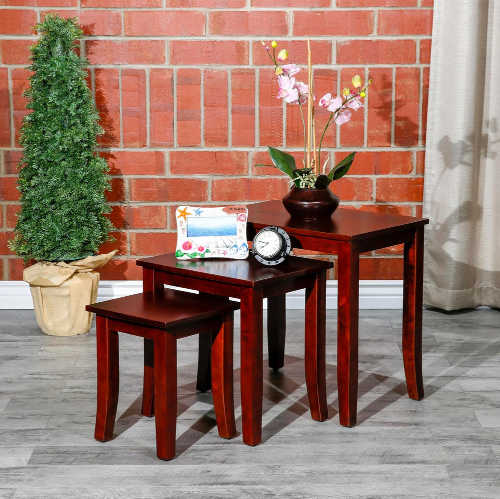 3-Piece Nesting Table Set, Cherry, Elegant and Space-Saving, Great for Small ...