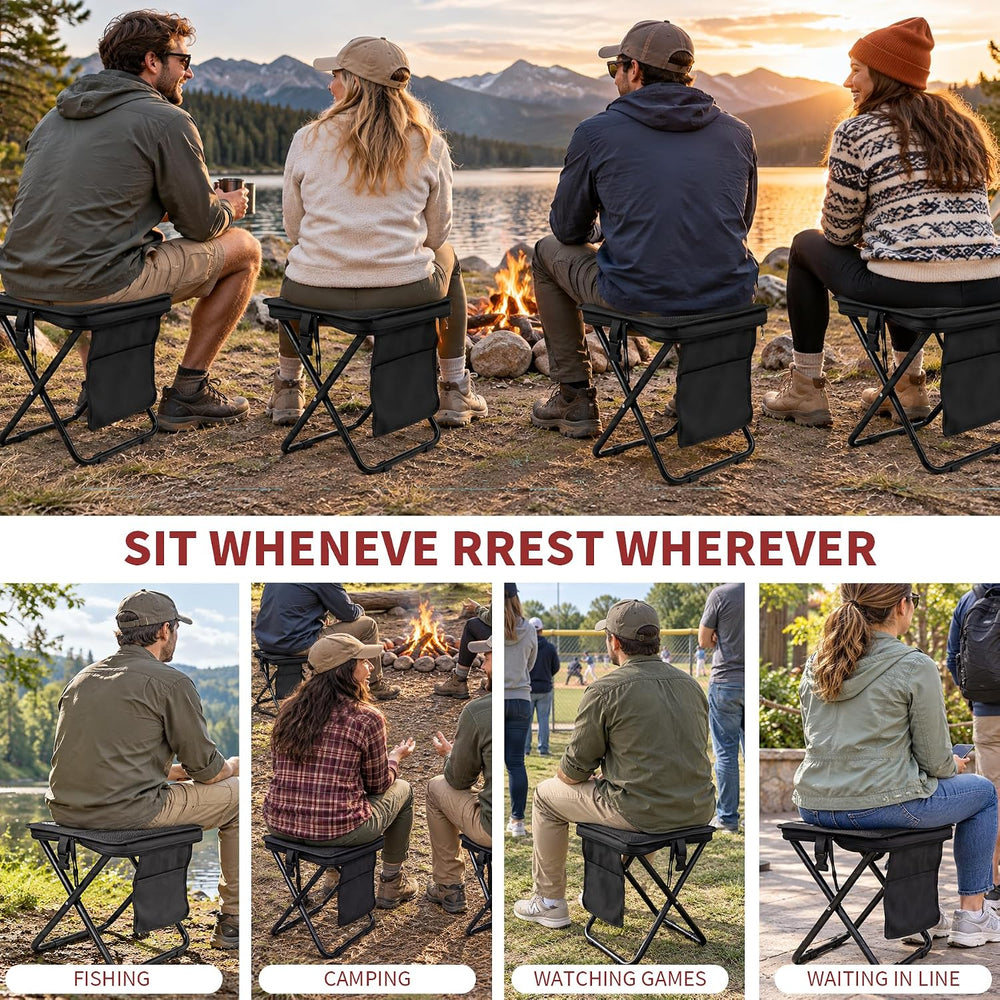 16" Extra Large Portable Folding Stool for Adults, Camping Collapsible Seat