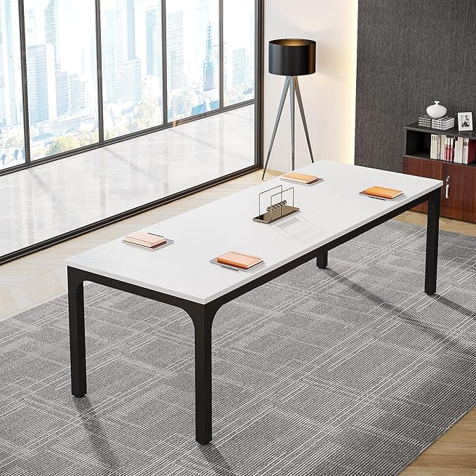 Tribesigns 6.5FT Conference Table, 78.7 Inche Rectangle Meeting Seminar Table, Large Business Tables for 6-8 People (Only Table) (White+Black)