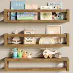 Upgraded Thick Floating Shelves - Multi-Use Wall-Mounted Bookshelves for Kids and Nursery, Ideal for Books, Toys, Spice Rack, Decor - Drak Walnut Brown