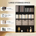 IOTXY DIY Modular Cube Bookcase - CubeXY Customizable Stackable Expandable Combination Set, 23-Cube Open Bookshelf for Books, Fabric Storage Bin, and Vinyl Record Organizer, Black