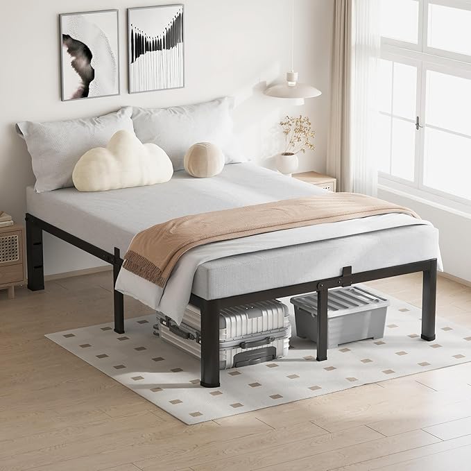 12 Inch California King Bed Frame, 3500Lbs Heavy Duty Metal Platform with Round Corner Legs Mattress Slide Stopper, Steel Slat Support No Box Spring Needed, Noise Free, Non-Slip, Easy Assembly