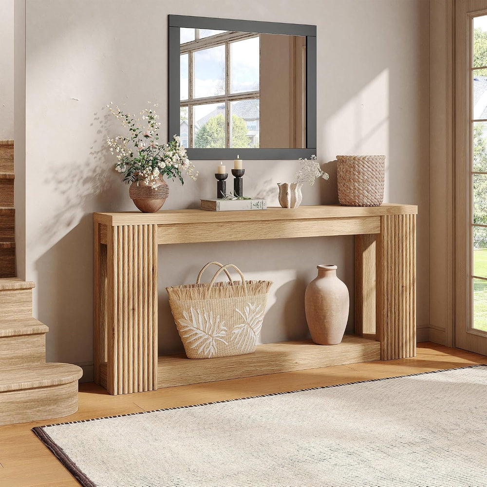 Maupvit Fluted Wooden Console Table with 2 Storage, 71 Inches Rectangular Ent...
