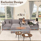 142.5" U Shaped Couch, Modular Sectional Sofa, 3-Seater Comfy Cloud Couch, Set of Modular Pieces with Movable Ottoman, Deep Seat Couches for Living Room, Chenille, Slate
