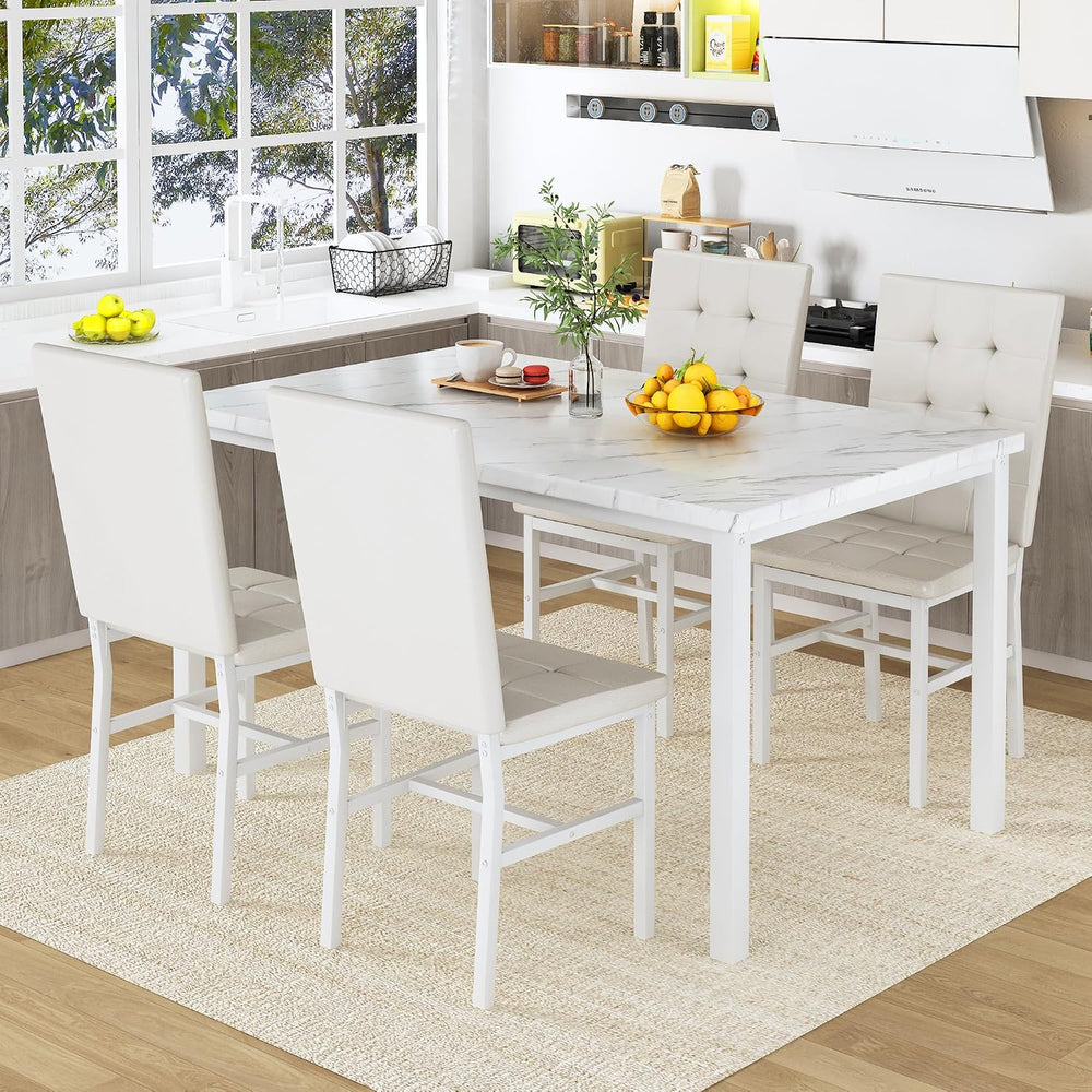 AWQM Dining Table Set for 4, Kitchen Table and Chairs Set, White
