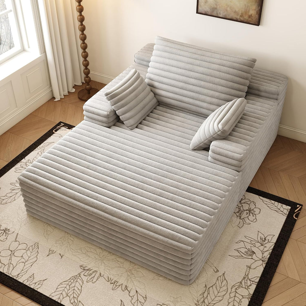 Oversized Chaise Lounge Chair Indoor,51" W Upholstered Sofa Bed,No Assembly Required,Fluffy Plush Modern Single Sleeper Couch Reading Chairs Corduroy Cloud Sofas Couches for Living Room, Bedroom,Grey