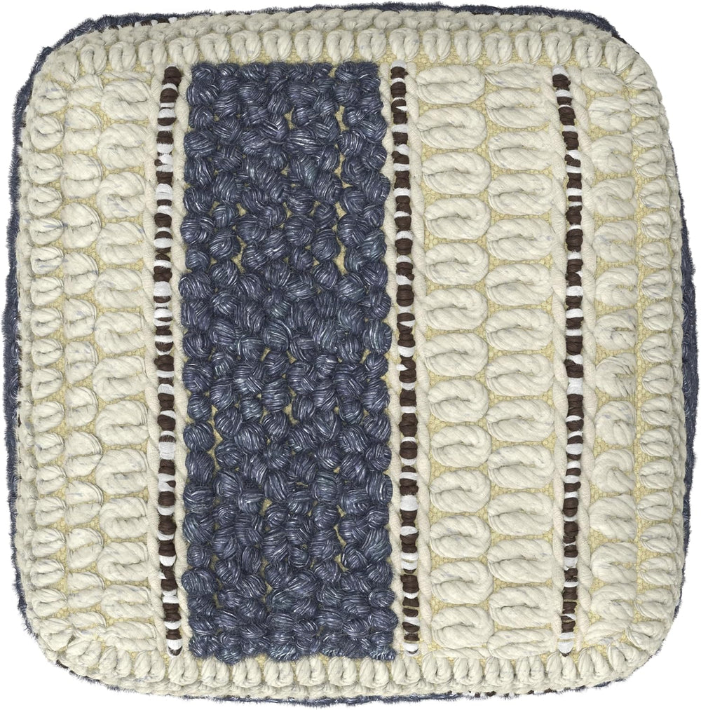 SIMPLIHOME Grady 18" Wide Square Pouf in Blue/Natural Wool and Cotton | ...
