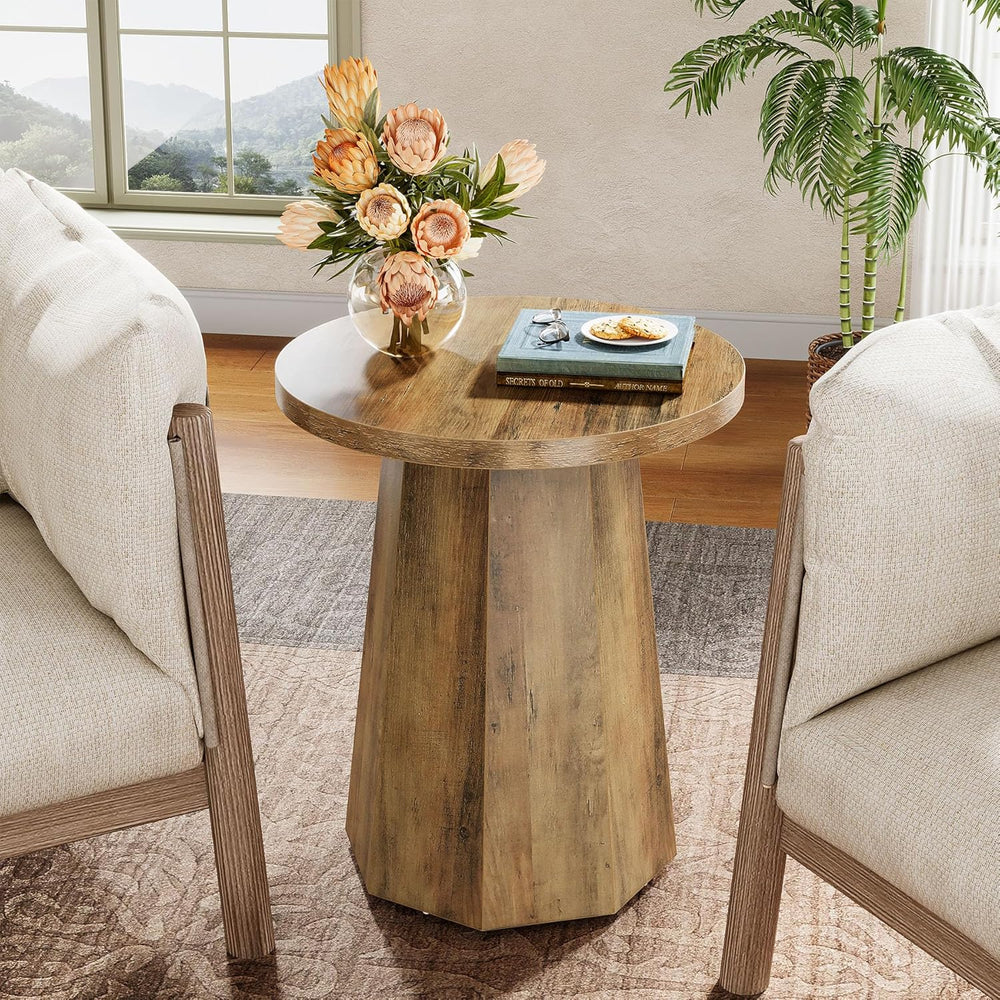 Tribesigns Farmhouse Round End Table, Wooden Couch Side Table with Octagonal ...
