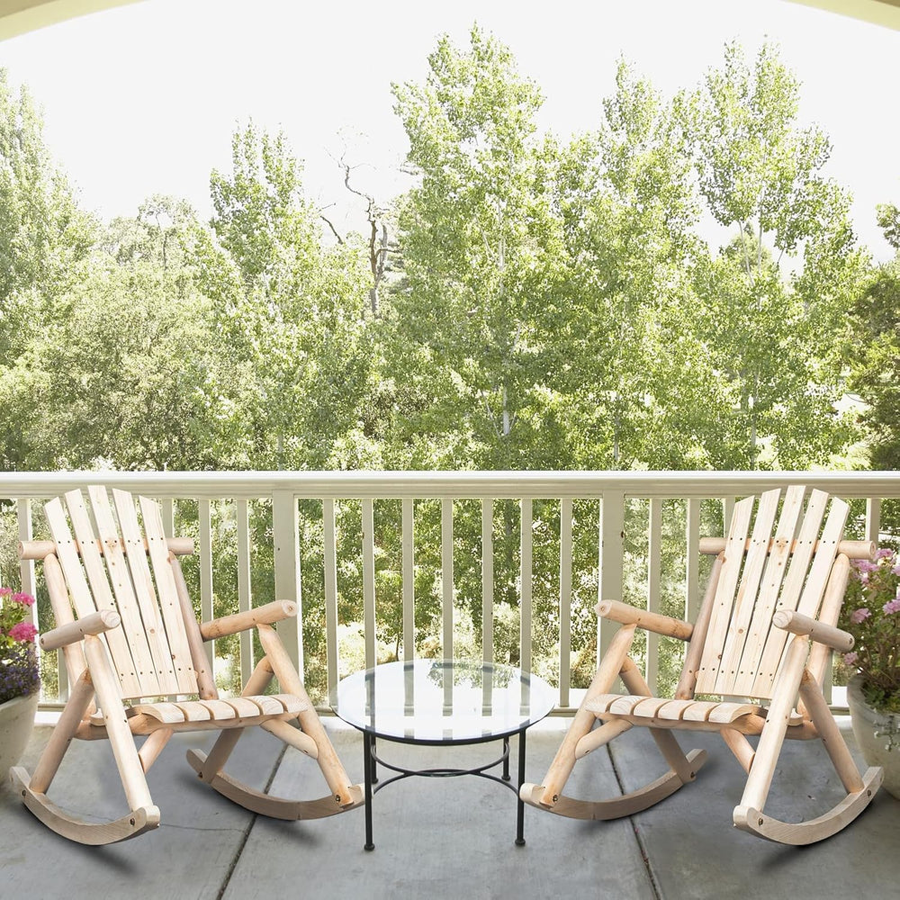 Outvita Wooden Rocking Chair Set of 2 for Garden Patio(Natural Finish) | Fir ...