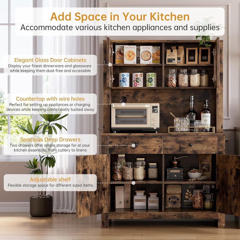 Kitchen Pantry Storage Cabinet with Microwave Stand & Coffee Bar Cabinet,...