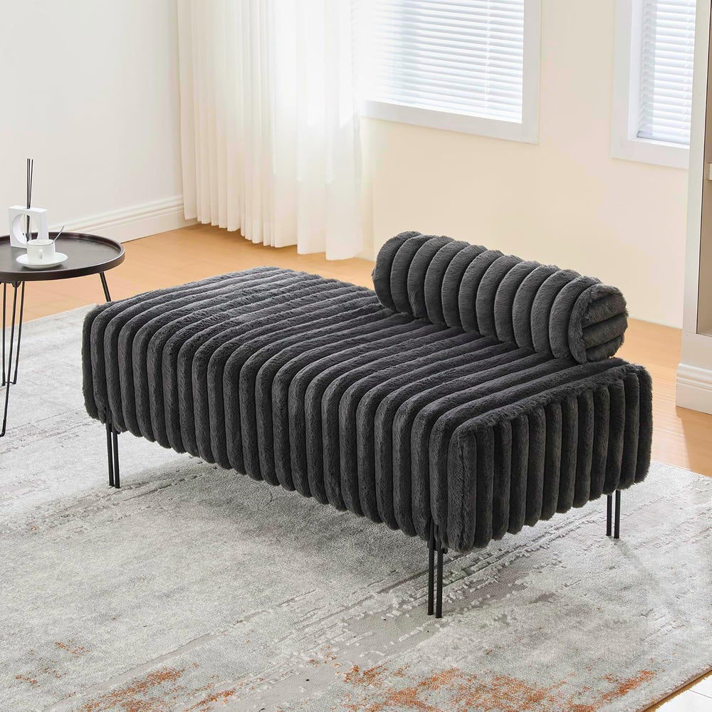 Aoowow Faux Fur Bedroom Ottoman Bench 49.6" Long Ottoman Benches for Liv...