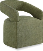Upholstered Dining Chairs with Casters, Modern Barrel Side Armchair with Rollers for Dining Room, Bedroom, Kitchen, Reading Room, Green, Set of 1