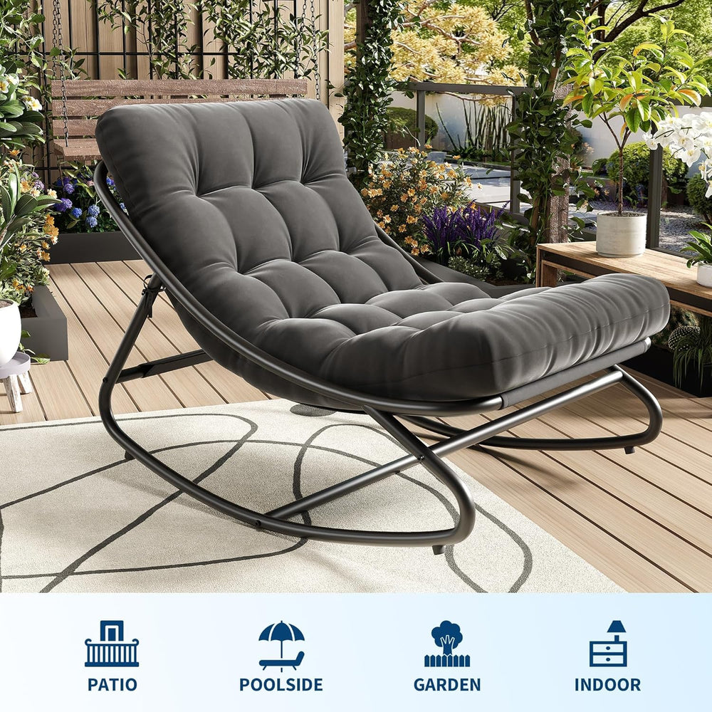 IDEALHOUSE Outdoor Rocking Chair with Metal Frame, Adjustable Papasan Rocker,...