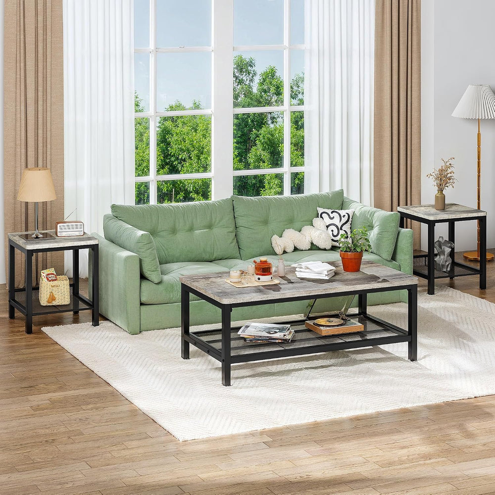 Recaceik 3-Piece Living Room Coffee Table Set, Industrial Coffee Table with 2...
