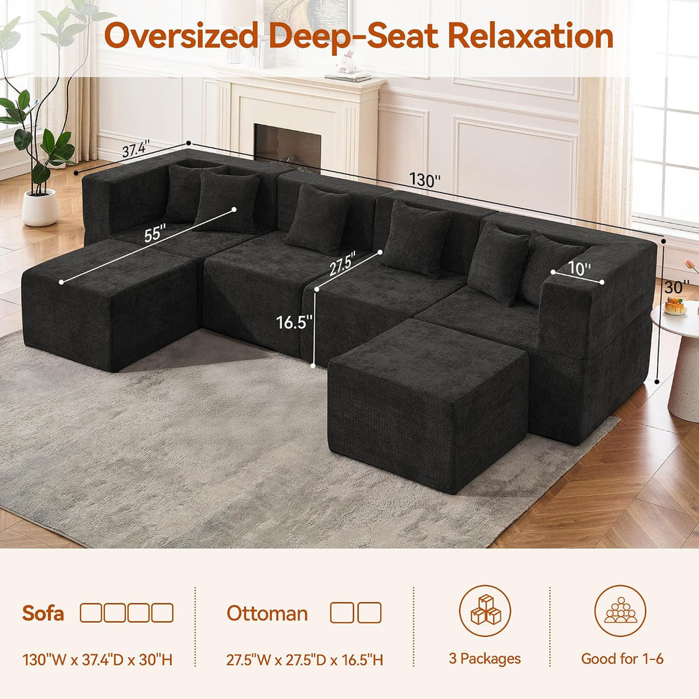 MONVANE 130'' Modular Sectional Cloud Couch for Living Room, 6 Seater...