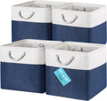 OrganiHaus 13x13 Cube Storage Bins 4 Pack, Foldable Cube Storage Organizer w/ Rope Handles, Collapsible Fabric Bins for Toys, Clothes & Closet Organization, Fabric Square Baskets - Navy Blue