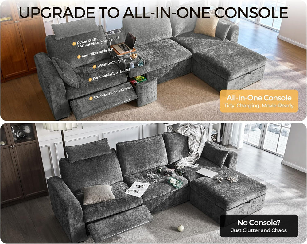 138.6'' Oversized Power Recliner Sofa with Headrest, Modular Cloud Se...