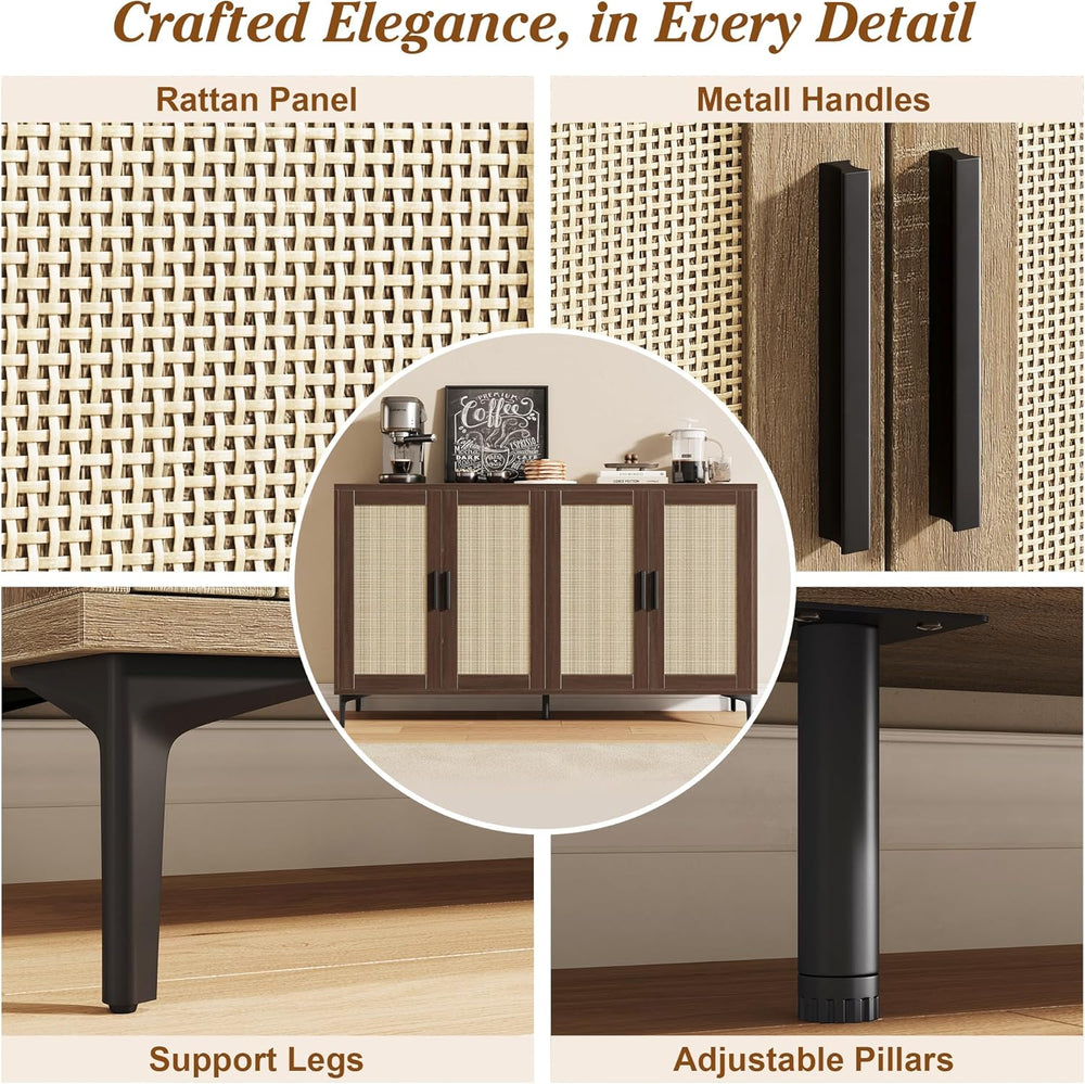 JASIWAY Buffet Cabinet with Storage, 48" Rattan Sideboard with Adjustabl...