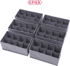 DIOMMELL 6 Pack Foldable Cloth Storage Box Closet Dresser Drawer Organizer Fabric Baskets Bins Containers Divider for Clothes Underwear Socks Lingerie Clothing, M Grey 00-0600