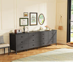 Huuger 70 Inch Black Dresser for Bedroom, TV Stand for 65, 75, 80 Inch TV, 12 Fabric Drawer Long Dresser, Wide Chest of Drawer, Storage Units for Living Room