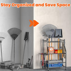Ultrawall Garden Tool Organizer, Yard Tool Storage Stand for Garage with Lockable Wheels, Shed Tool Storage for Rake, Brooms, Indoor & Outdoor Use