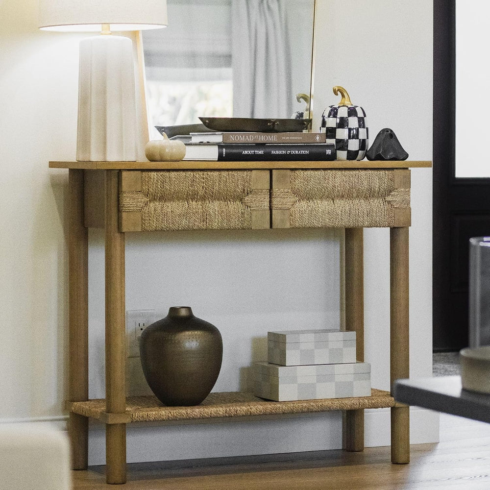 Nathan James Beacon Wooden Sofa Console Table with Drawers, Bohemian Entryway...