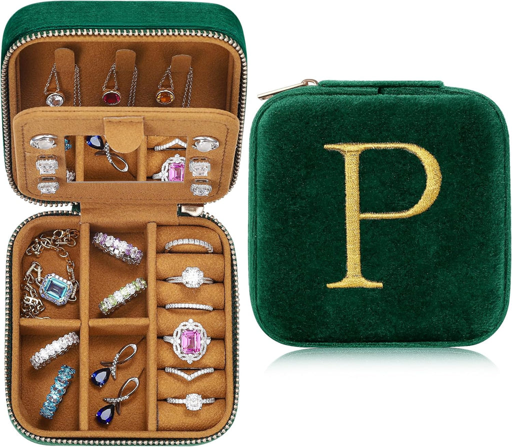 Parima Gifts for Coworkers - Small Funny Gifts for Coworkers Female, Coworkers Gift Ideas, Thank You Appreciation Gifts for Coworkers Pink Travel Jewelry Case Jewelry Box - Letter P, Green