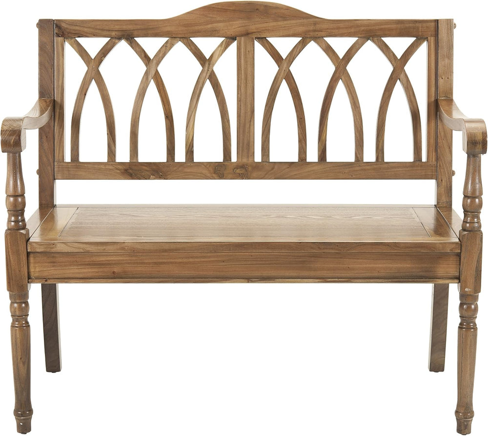SAFAVIEH Furniture - Benjamin Bench - Oak - Solid Wood - Farmhouse High-Back ...
