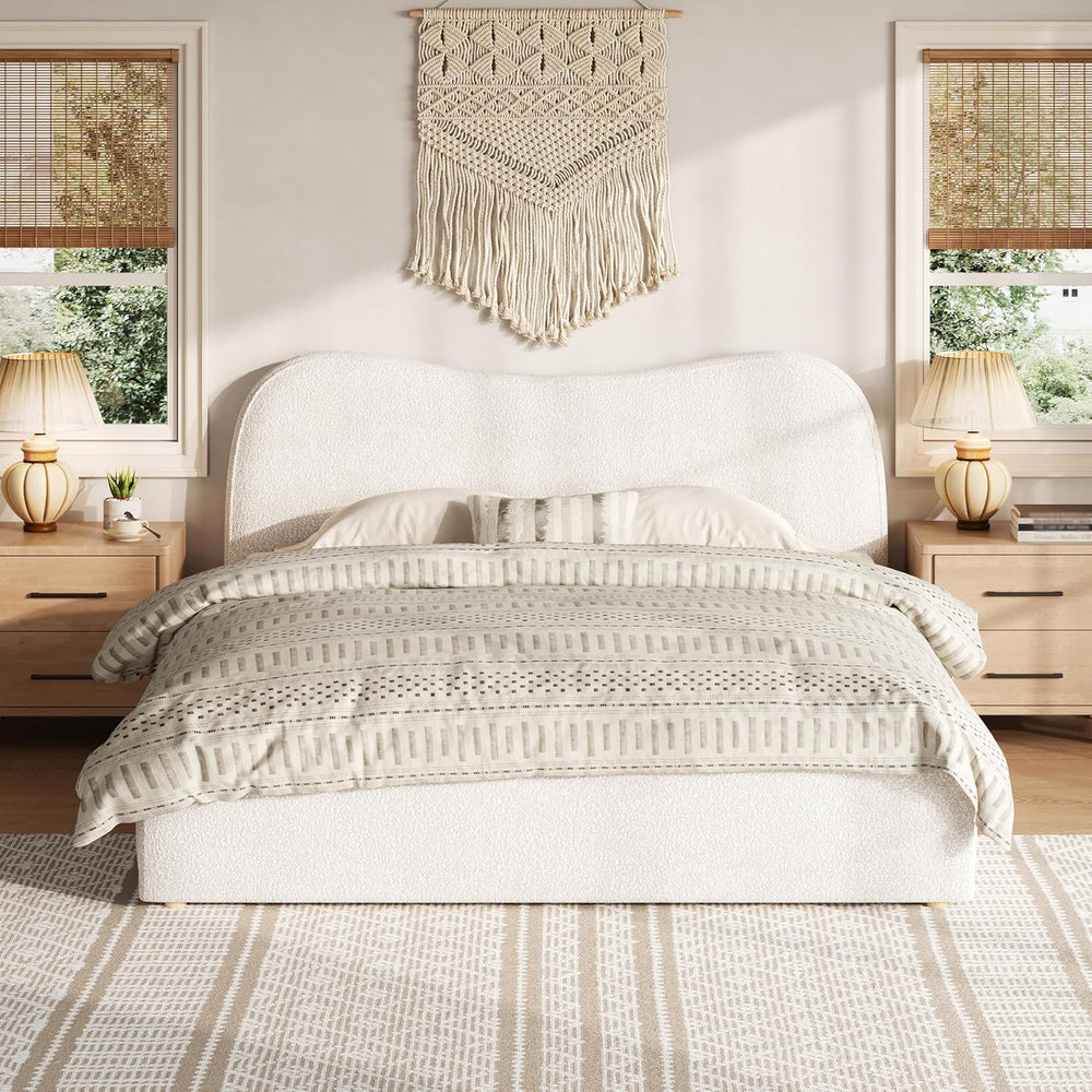 Christopher Knight Home Hany Boucle Upholstered Queen Bed Frame with Headboar...