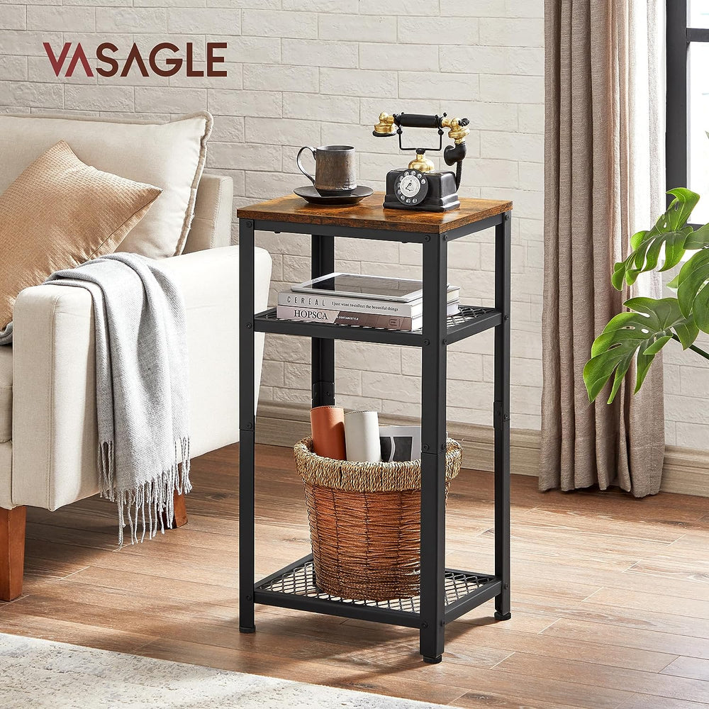VASAGLE 3-Tier Tall Side Table, Small Telephone End Table Stand with 2 Mesh S...