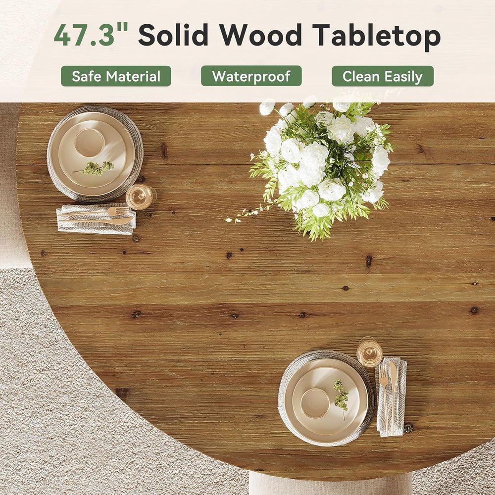 47.3" Solid Wood Dining Table for 4-6, Round Wood Kitchen Table | Farmho...