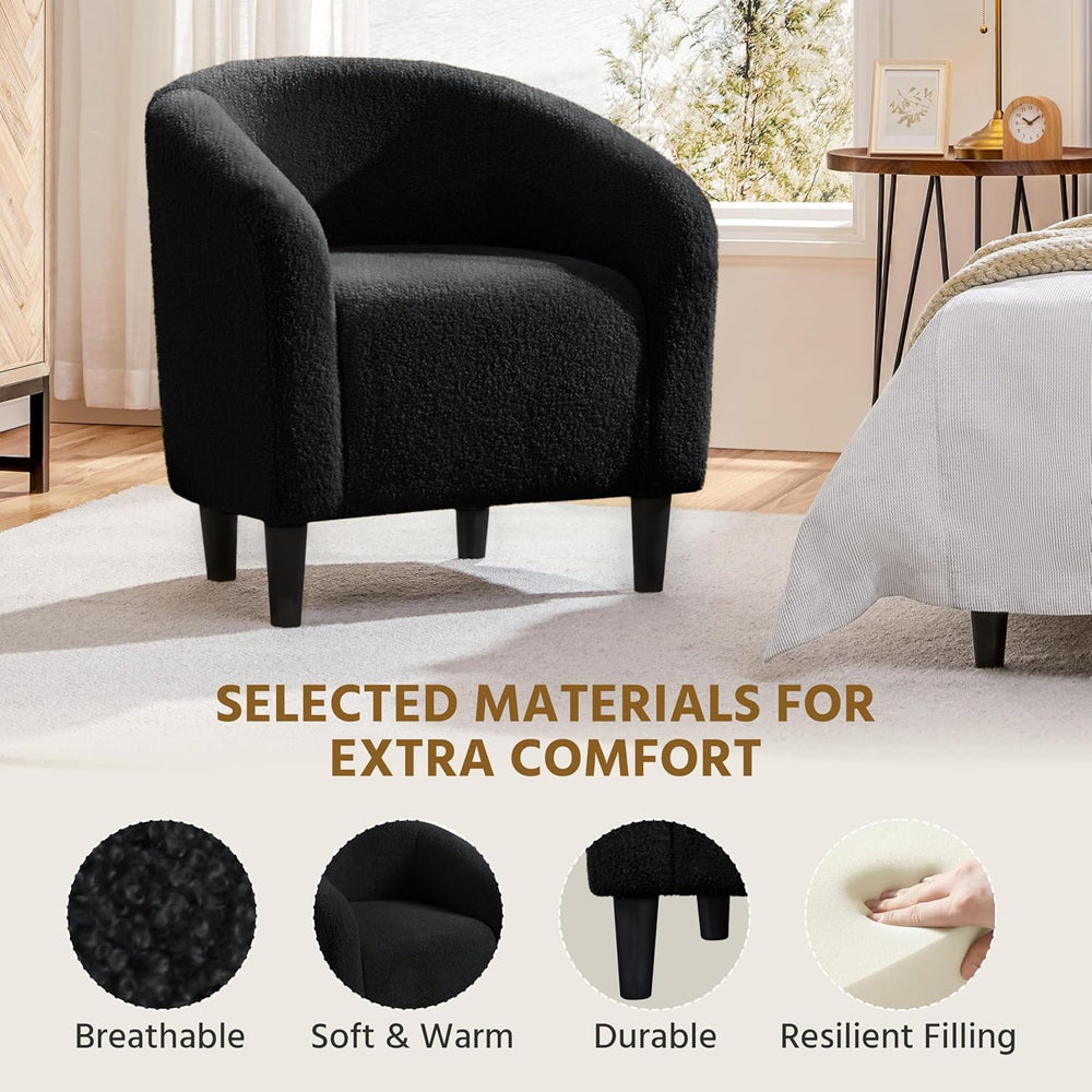 Yaheetech Small 25.5in Wide Sherpa Barrel Accent Chair for Bedroom, Black | C...