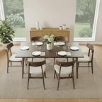 Wooden Dining Chairs Set of 4, Upholstered Modern Dining Room Chairs, Mid Century Oak Kitchen Chairs with Curved Wood Backrest for Kitchen, Restaurant, Farmhouse (Cream Fabric & Walnut Color)