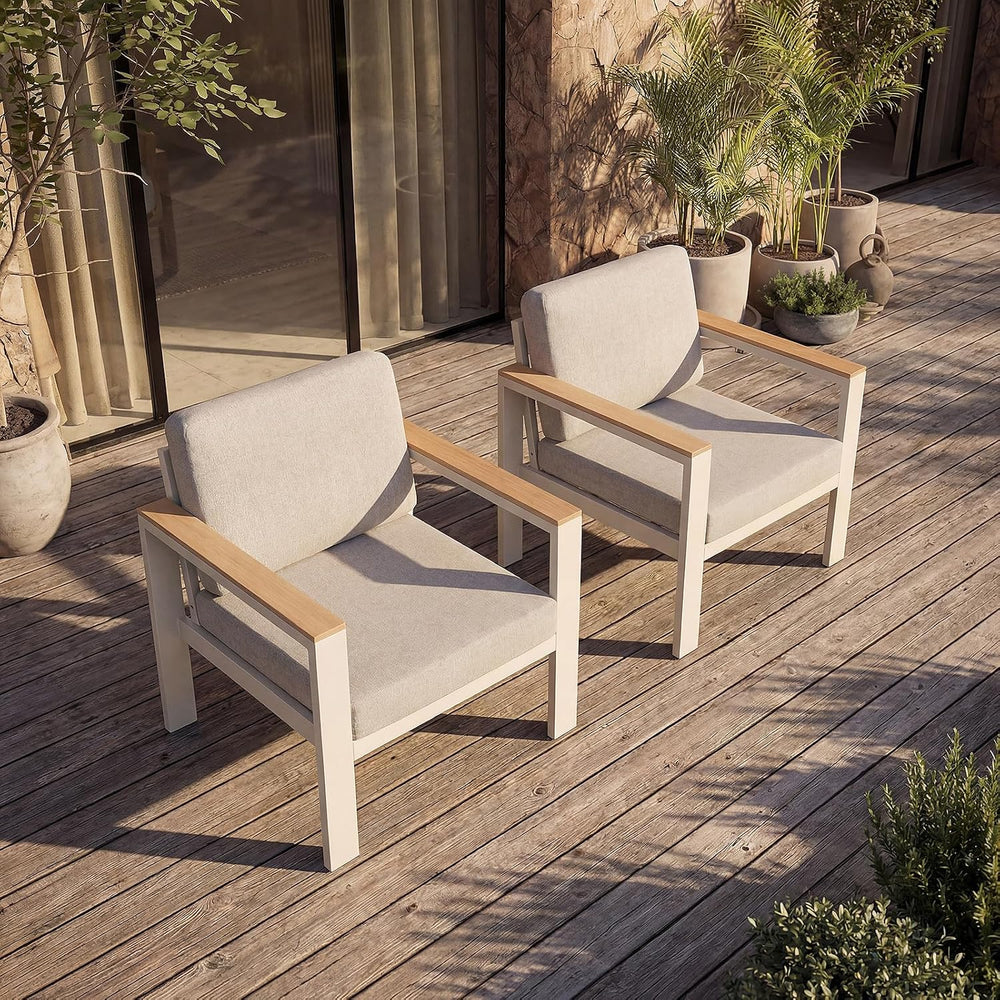 2PC Single Seat Aluminum Patio Chairs, Outdoor Furniture with 1.5mm Thick Pow...