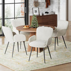 VKNOW Modern Dining Chairs Set of 4, Upholstered Dining Room Chair with Armrest, Kitchen Chairs with Curved Ergonomics Backrest for Living Room, Dining Room, Kitchen, Beige