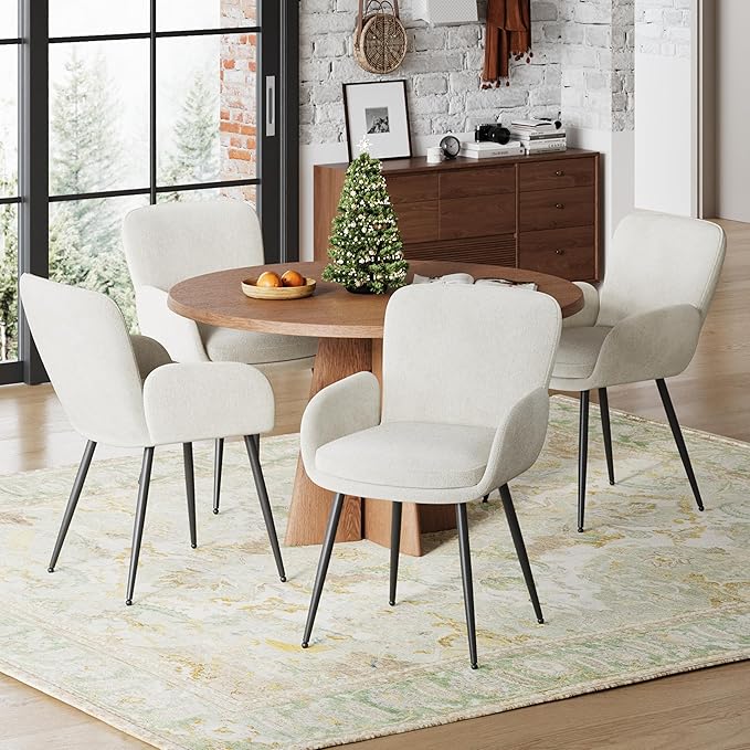 VKNOW Modern Dining Chairs Set of 6, Upholstered Dining Room Chair with Armre...