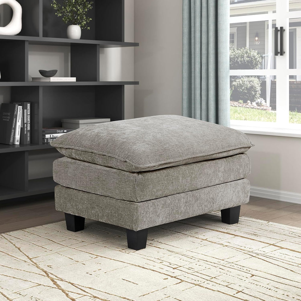 Lexicon Chenille Upholstered Rectangle Ottoman, Foot Stool, Black Faux Wood F...