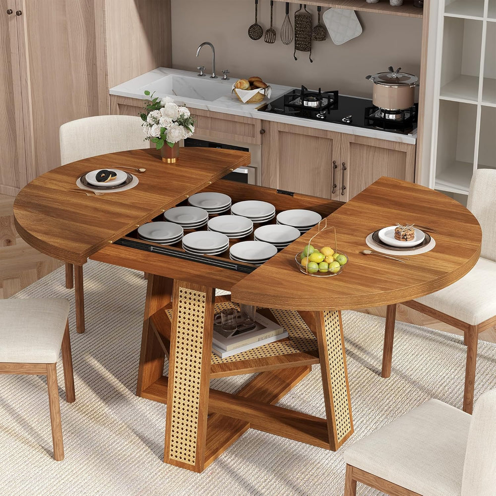 43"-59" Extendable Round Dining Table for 4-8, Transformer Oval Mod...