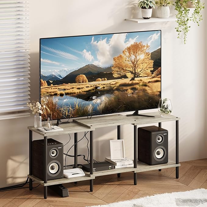 TV Stand, Entertainment Center, Industrial TV Media Console Table with Open Storage Shelves, 2 Tier TV Cabinet for Living Room, Bedroom