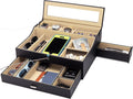 Mens Valet Box Organizer, Large Leather Valet Tray for Men, Mens Valet Tray Organizer with Charging Station, Mens Jewelry Box Organizer for EDC Valet Mens Accessories, Nightstand Bedside Dresser Top