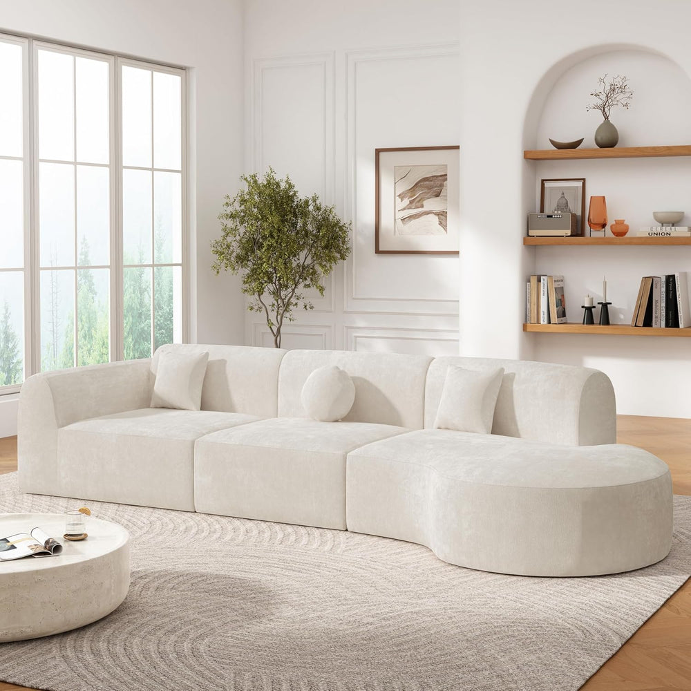 Merax 140" Curved Polyester Sectional Sofa Set, Modern Cloud Couch with ...
