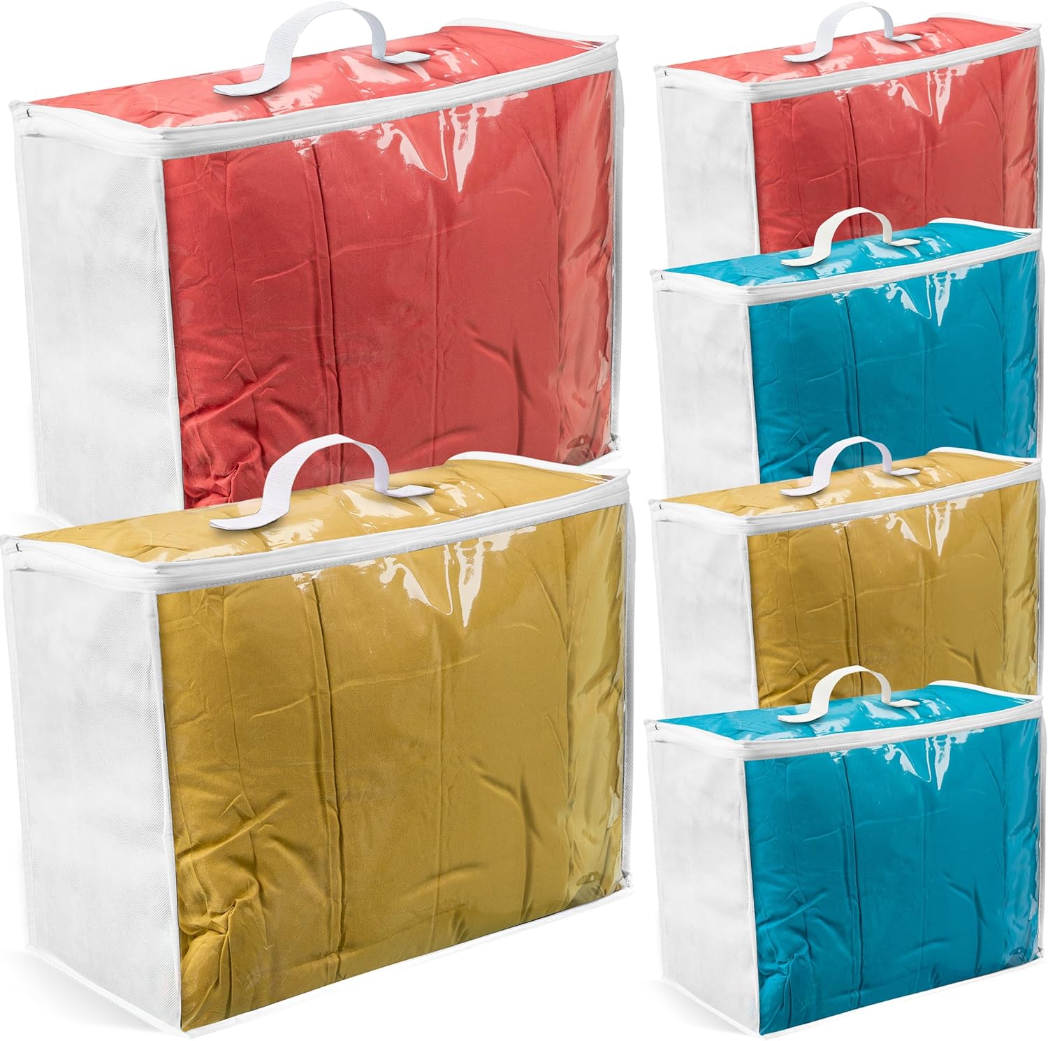 6 pack Clear Plastic Storage Bag with Zipper, Foldable Moving Bag for Comforters, Blankets, Bedding, Storage Containers, Breathable, Durable Clothes and Duvet Closet Organizers, 20x20x8