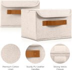 Decorative Linen Storage Boxes with Lids - Spacious Set of 2 Organizer Bins for Your Home Decor - The Perfect Small Container to Safely Store Photos, Documents and Memory Box Keepsakes in Style