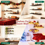 ROGMARS Black Floating Shelves for Wall,36 inch Rustic Wooden Floating Wall Mounted Book Shelves with Invisible Brackets for Living Room, Bedroom, Kitchen, Bathroom,Set of 3